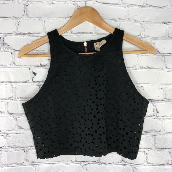 Bethany Mota black cropped laser cut sleeveless top wms sz large - Picture 1 of 10